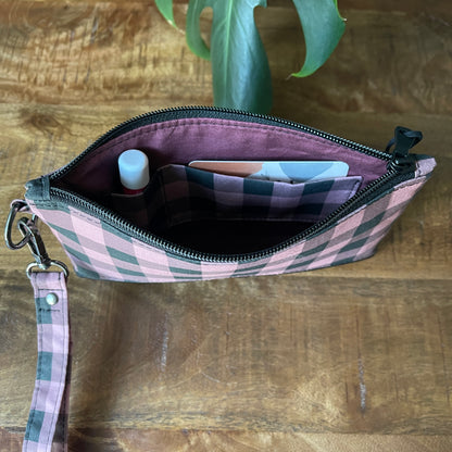 Pink and Black Gingham Wristlet