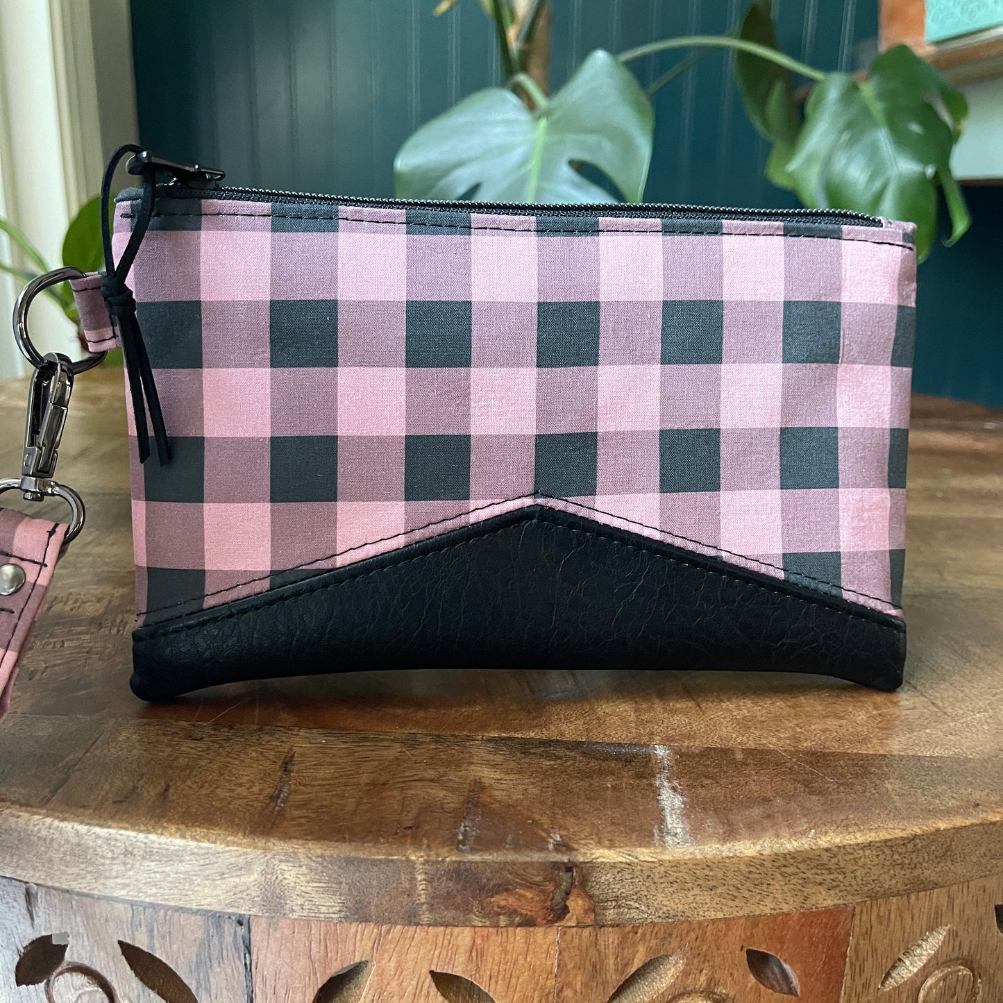 Pink and Black Gingham Wristlet